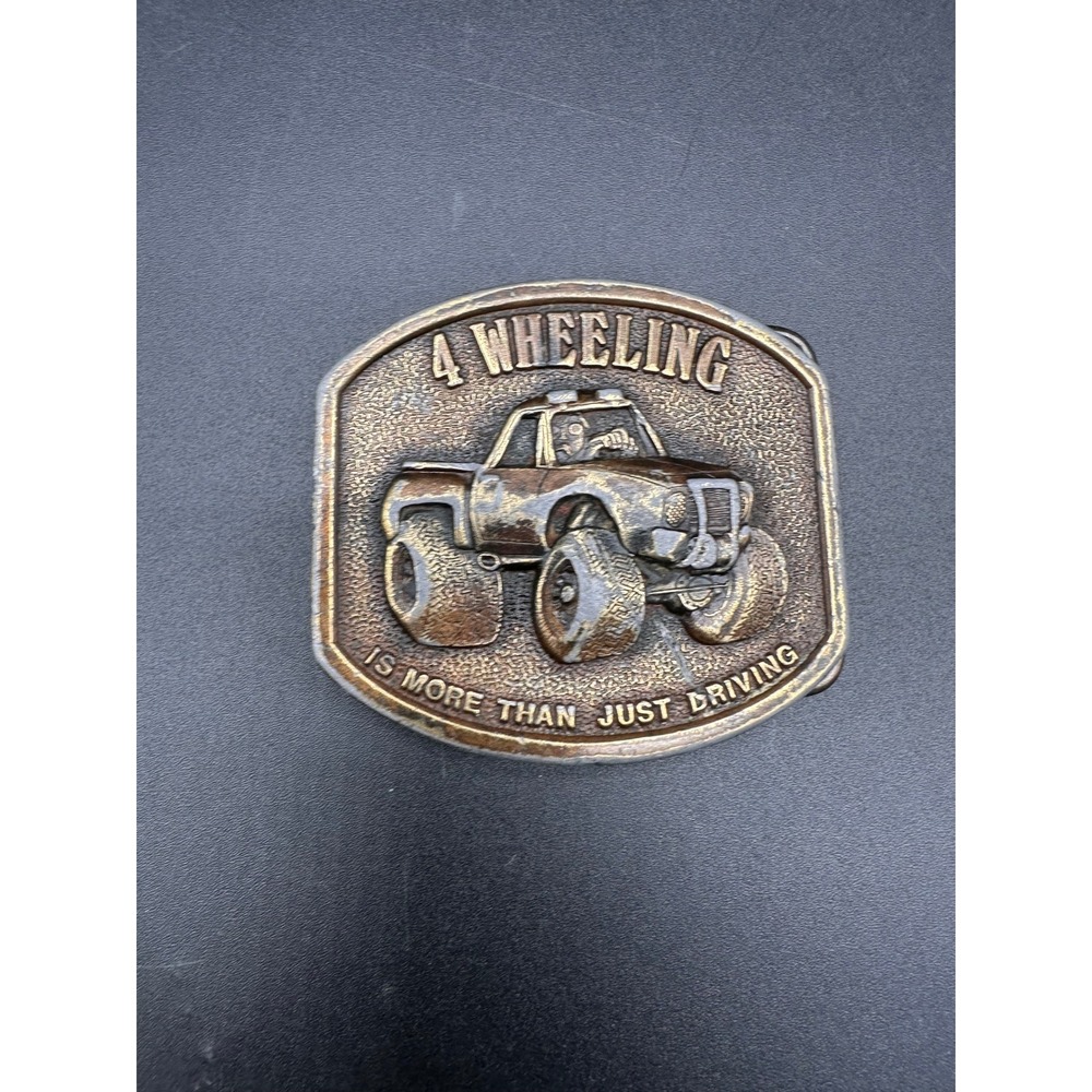 Bergamot Brass 4 Wheeling Belt Buckle Vintage 1976 Truck Off Road 4x4 Bronze